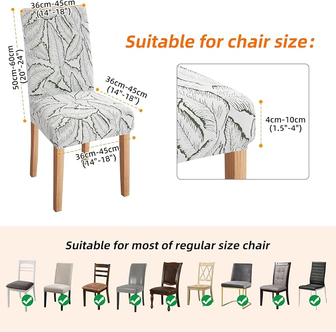 Fuloon Dining Chair Slipcover, Stretch Parson Chair Protector for Home | Reed Jacquard Green, Set of 6, Super Fit, Stretch, Removable, Washable, Suits for Hotel, Dining Room, Ceremony, Banquet Party - Image 3