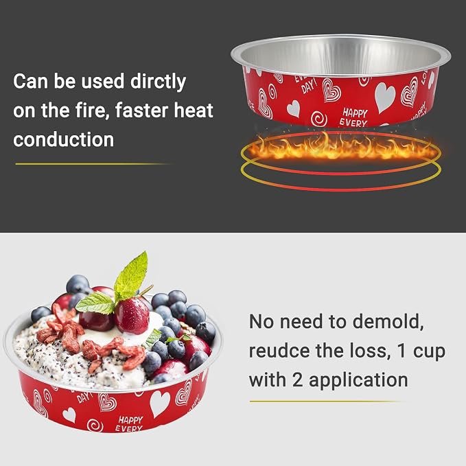 Beasea Mini Pie Pans with Lids Disposable, Set of 100 Pack 4” 8oz Red Aluminum Baking Foil Tins Small Round Tart Container for Individual Cupcake Cheesecake Ramekin Dessert Muffin Quiche Oven Dishes - Image 3