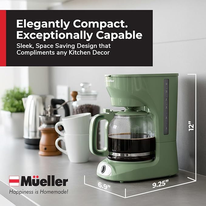 MUELLER HOME 12-Cup Drip Coffee Maker, Green, Borosilicate Carafe | Auto-Off, Reusable Filter, Anti-Drip, Keep-Warm Function, Clear Water Level Window - Image 7
