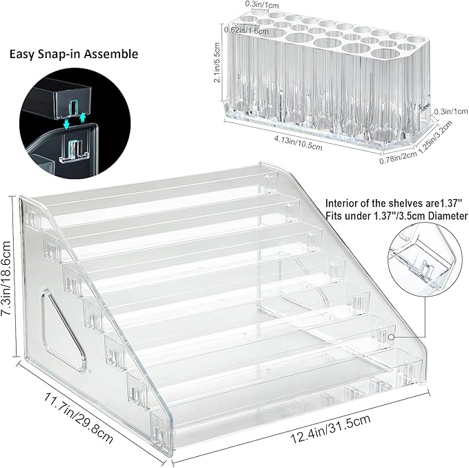 Acrylic Paint Organizer with Paint Brush Holder, Nail Polish Organizer, 7 Tiers Miniature Storage Bottle Rack for 2oz Tube, Alcohol Inks, Food Coloring, Essential Oil Storage Shelf
