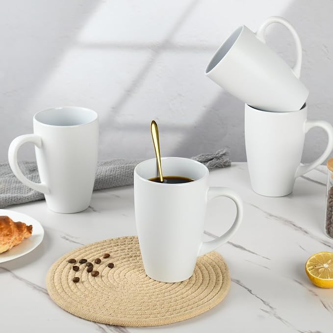BYCNZB 20oz Extra Large Ceramic Tall Coffee Mugs Set for Coffee Tea Hot Cocoa set of 4 Dishwasher & Microwave Safe (Matte white) - Image 5