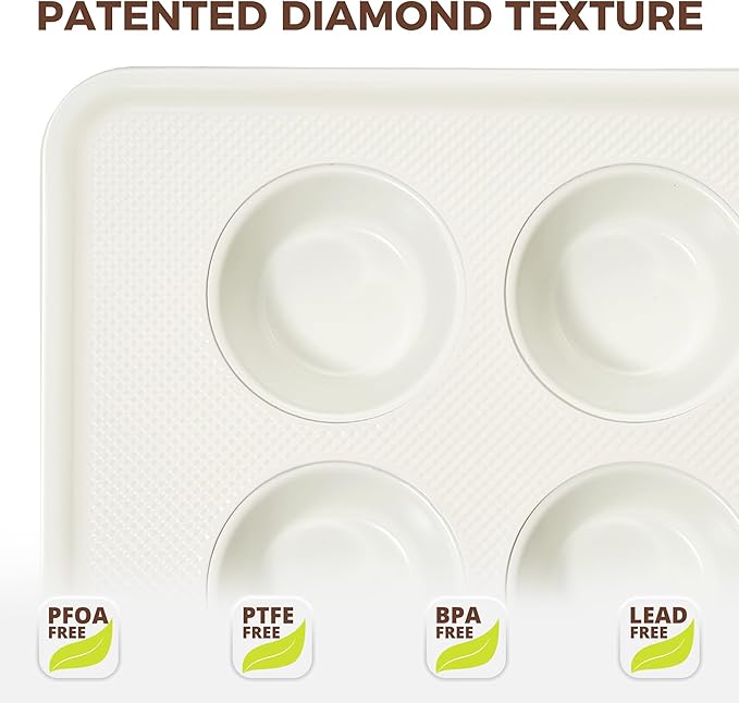 Nonstick Ceramic Muffin Pan, 6 Cup Muffin tin for Baking, Non-toxic Cupcake Pan, Heavy-duty Aluminized Steel Cupcake Tray with Diamond Texture, Easy To Clean, Cream - Image 3