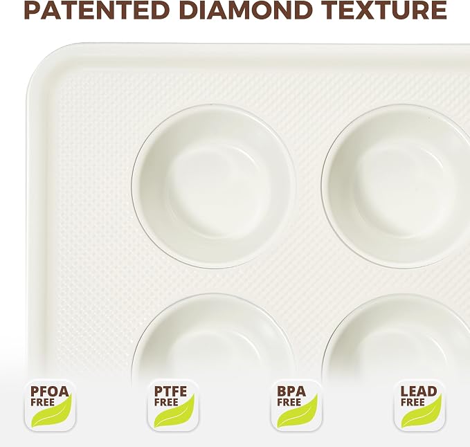 2 Pack Nonstick Ceramic Muffin Pan, 6 Cup Muffin tin for Baking, Non-toxic Cupcake Pan, Heavy-duty Aluminized Steel Cupcake Tray with Diamond Texture, Easy To Clean (Cream, 2PCS) - Image 3