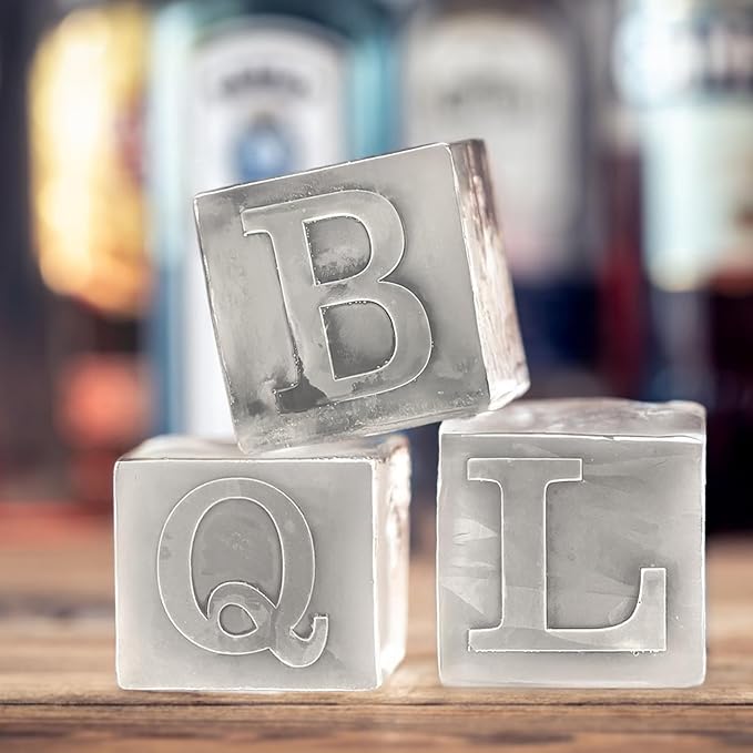 Monogrammed Ice Cubes Mold with Lid, 2 inch Whiskey Ice Cube Tray, Personalized Initials Silicone Cocktail Ice Cube Mold, Wedding Monogram, Thank You Gift, Gifts for Dad (Letter P)