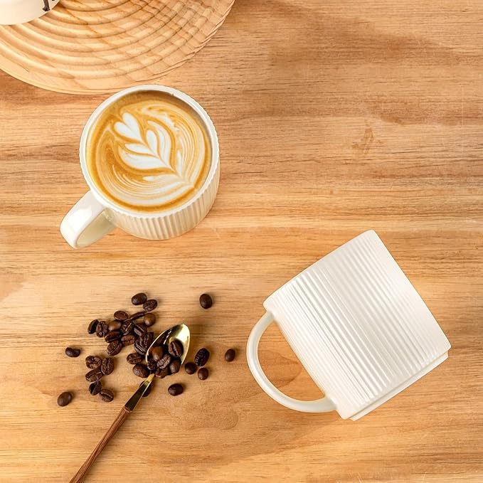 theterra Ceramic Coffee Mugs Set of 4, 14.2 oz Coffee Cups with Handle | Handmade, Suitable for Latte, Tea, Milk, Beer & Hot Cocoa, Beige - Image 3