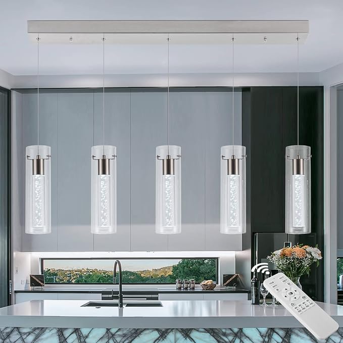 Dimmable Kitchen Pendant Lights, Brushed Nickel Remote Control led Pendant Lighting,3D Modern Pendant Light for Kitchen Dinning Room, Living Room, Corridor, Cafe bar, Club, Restaurant - Image 5