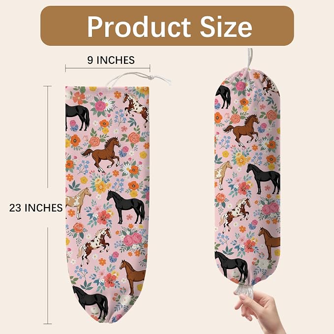 Horse Plastic Bag Holder Dispenser, Plastic Grocery Bag Organizer & Wall Mount Paper Trash Bags Saver Storage for Kitchen Home Pantry Decor, Horse Farmhouse Design - Image 2