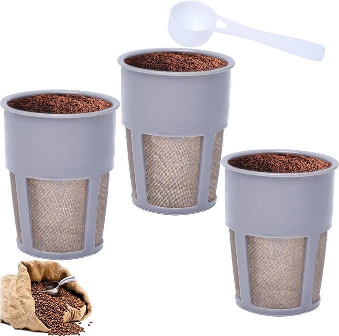 Podoy K400 Reusable Coffee Filter Inner Compatible with Keurigg My K Cup 2.0 K250 K300/350/375 /450/475 Grey Universal Reusable Filter with Coffee Spoon