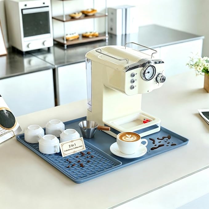 CAKETIME 2 In 1 Silicone Coffee Bar Mat Accessories for espresso Machine with Detachable Dish Drying Mat Rack Stone Heat Resistant Kitchen Office Home Essentials Barista Items Women Birthday Gifts by CAKETIME