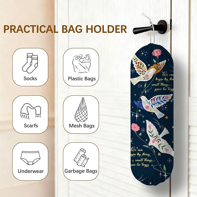 Bird Plastic Bag Holder, Wall Mount Organizer for Reusable Canvas Grocery Bags, Decorative Home Kitchen Pantry Decor Hanging Plastic Bag Dispenser, Christ Bird Shopping Bags Storage Dispenser - Image 4