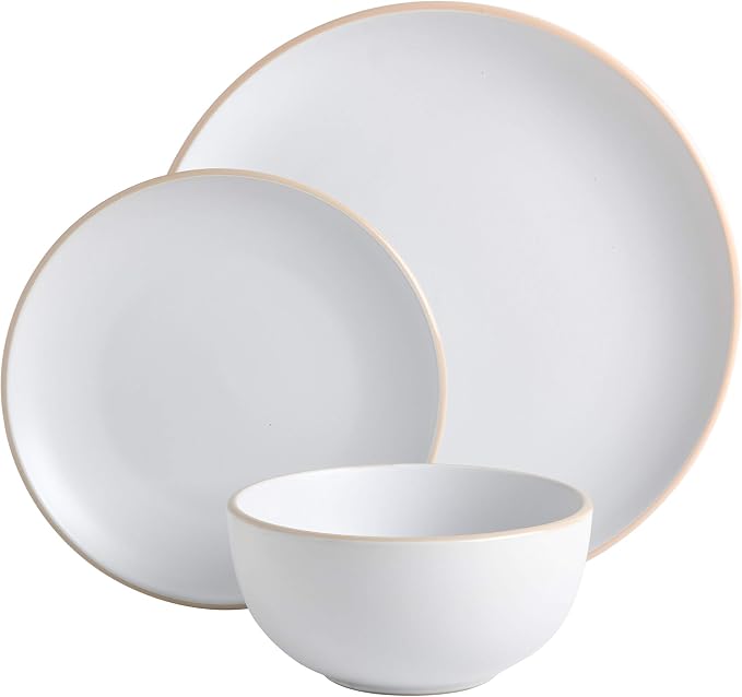 Gibson Home Rockaway 12-Piece Round Stoneware Dinnerware Set, Service for 4 – White Plates and Bowls, Modern Matte Finish, Microwave & Dishwasher Safe - Image 2