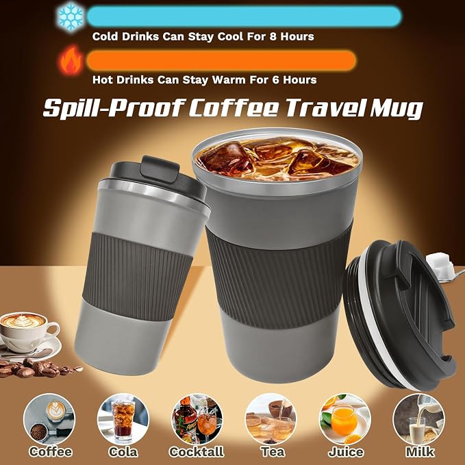 Vacuum Insulated Stainless Steel Travel Coffee Mug,Leak Proof Cup with Lid | 304 stainless steel mug with vacuum insulation, leak proof lid, silicone grip and car cup holder friendly design - Image 3