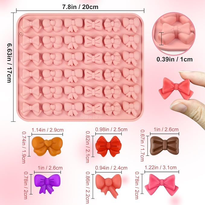Bow Chocolate Mold, 2-Pack Small Bow Candy Molds 76 Cavities | Mini Gummy Molds with Butterfly-Bow in 6 Shapes Design for Sugar Biscuit Cake Decora Cupcake Topper, Birthday Wedding Party - Image 3