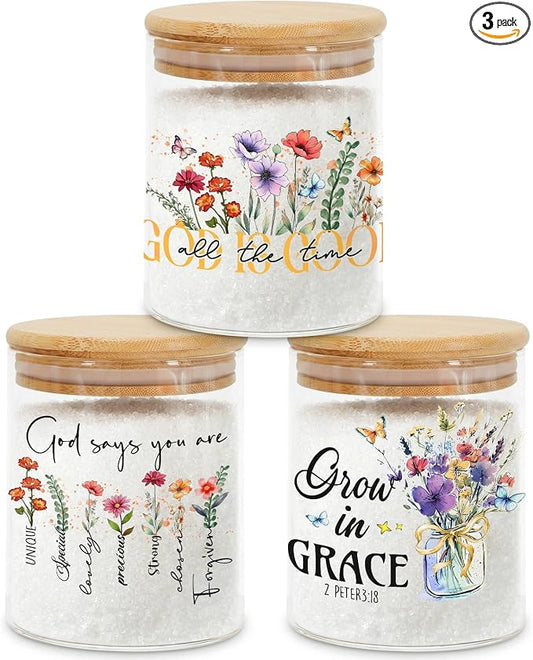 Christian Glass Storage Jars with Lids, Candy Cookie Jars, 3 Pcs | Christian Candy Cookie Jars Gift Bible Verse Gifts for Women Inspirational Kitchen Canister Religious Kitchen Containers by Culudea