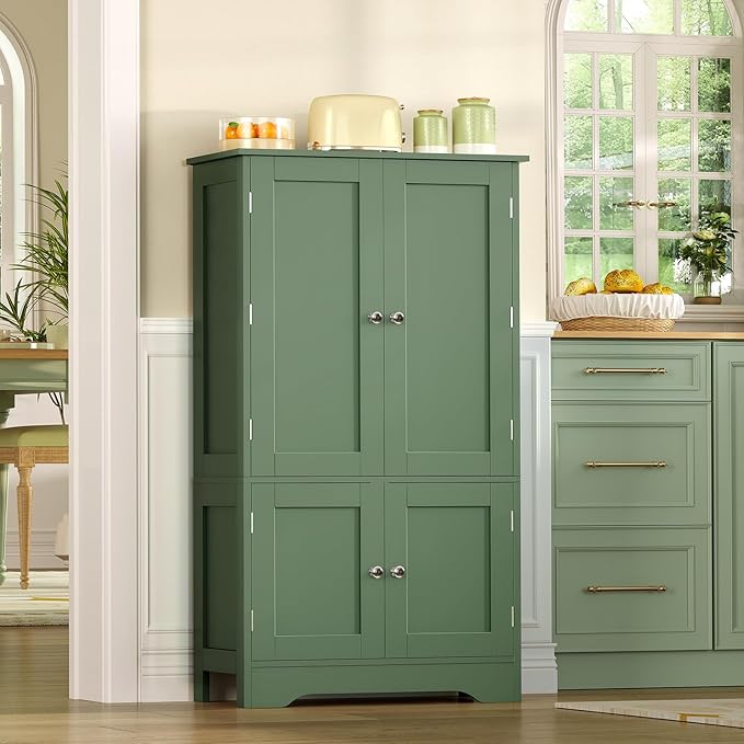 TEENFON 43" H Storage Cabinet with 4 Doors, Kitchen Cabinet with 6 Door Shelves, Kitchen Pantry Cabinets for Living Room, Dining Room, Bathroom, Forest Green - Image 2