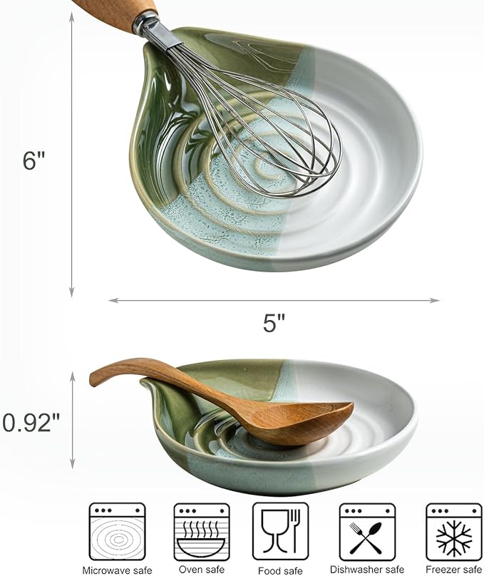 Ceramic Spoon Rest for Kitchen Counter, Large Spoon Holder Nonstick | 5 Inches for Stove Top, Cooking Utensils, Heat-Resistant, Easy to Clean | Modern Farmhouse Kitchen Decor, Gradient Green - Image 4