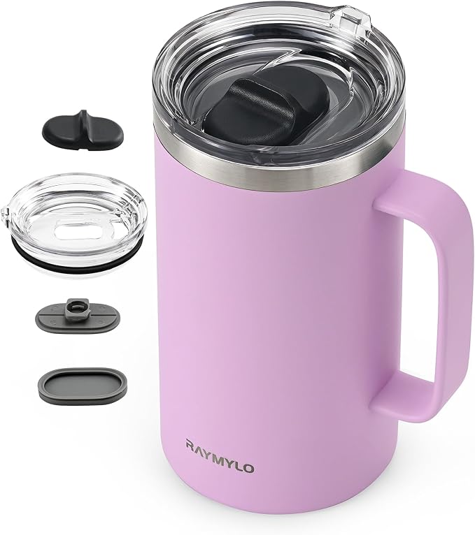 RAYMYLO Insulated Coffee Mug 24 oz, Spill-Proof & Detachable Slider Lid | Double Wall Stainless Steel with Thorough Clean Lid & Handle, Cold for 9 Hrs, Suitable for Camp Home Office by RAYMYLO
