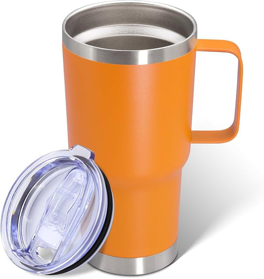 20 oz Tumbler with Handle and Lid Insulated Travel Coffee Mug Orange 1P | Stainless Steel Tumbler, coffee tumbler with handle,Spill Proof Double Wall Vacuum Tumbler Cup Keep Drink Hot & Cold by ATQTQ
