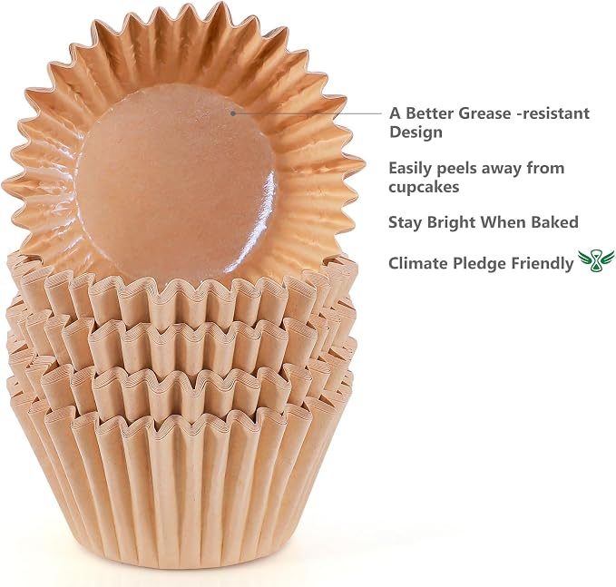 Caperci Heavy Duty Jumbo Cupcake Muffin Liners for Baking - Extra Large 100pcs Grease-Resistant Natural Paper Baking Cups, No Muffin Pan Needed, Odorless, Easily Peels (Natural) - Image 4