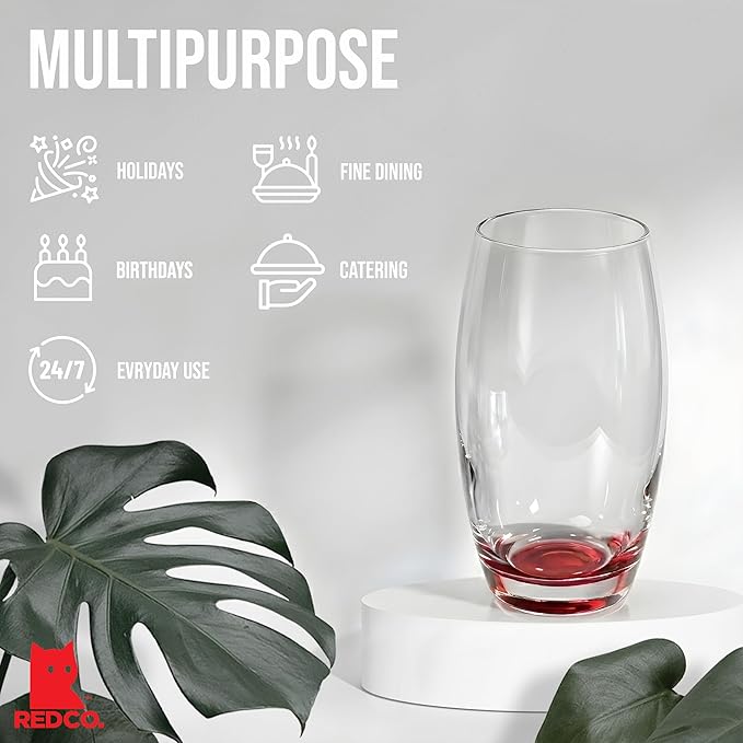 Red Co. Large 16 oz Multicolored Drinking Glass Set of 6 for Water, Beverage, Cocktail, Mixed Drinks - Image 3