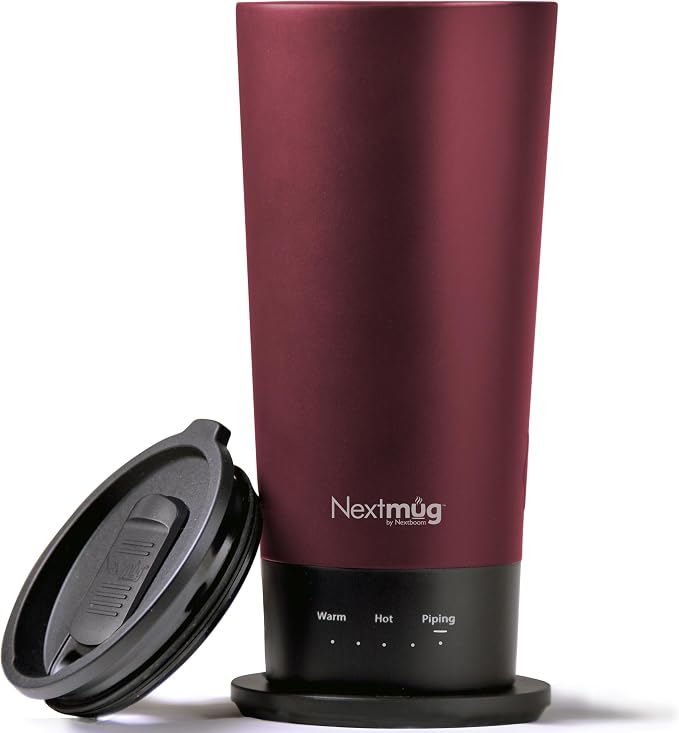 Nextmug Go - Temperature-Controlled, Self-Heating Travel Mug | (Burgundy - 16 oz.) – No App, Long-Lasting Battery for Work & Study, Great Gift for Coffee Lovers by NextmugbyNextboom