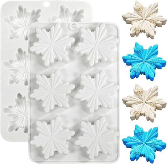 2 Pcs Snowflakes Silicone Chocolate Molds for Christmas Baking 3D Cake Pans Cookie Tray Candy Snowflake Ice Cube Molds for DIY Christmas Party Candle Bath Bomb Soaps Molds Decoration