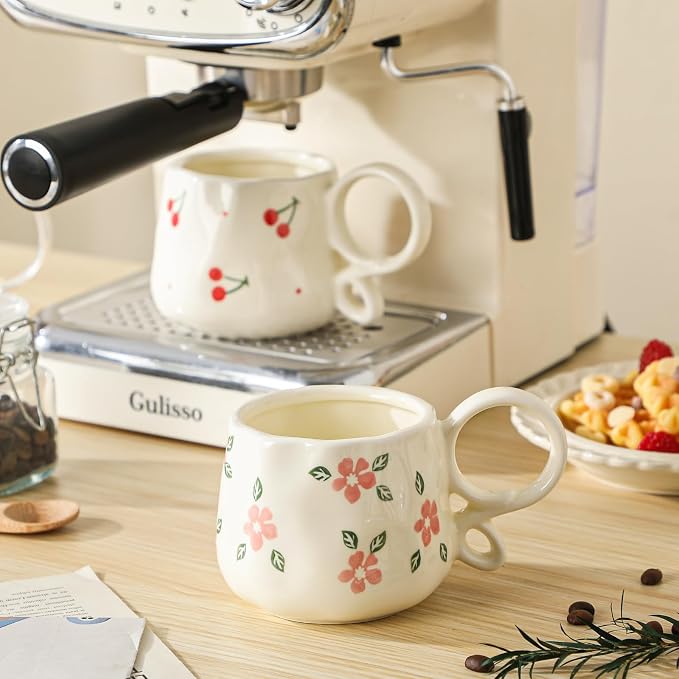 Ceramic Cute Coffee Mug For Women, Pretty Coffee Mug,Espresso Mug,9 Oz (270ml) Floral Mug (Flower) - Image 2