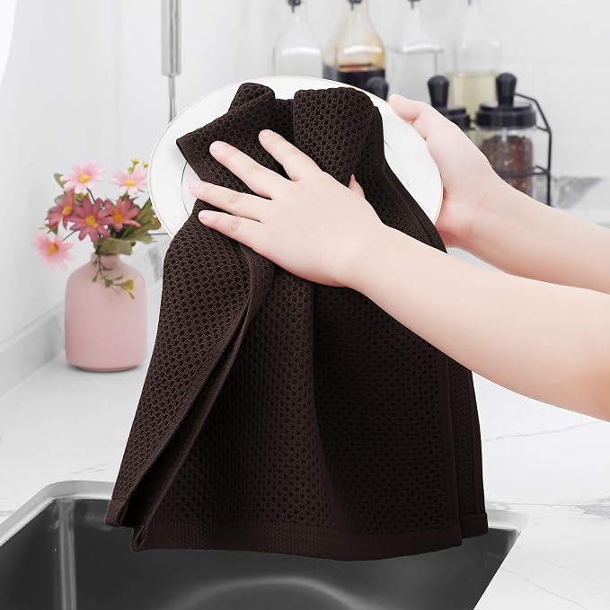 Homaxy 100% Cotton Waffle Weave Kitchen Dish Towels 6-Pack, Dark Brown | 13 x 28 Inches, Ultra Soft Absorbent Dish Towels, Quick Drying Cleaning Towels - Image 4