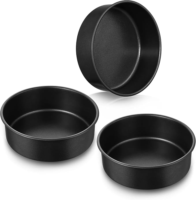 E-far 9 Inch Round Cake Pan Set of 3, Nonstick Stainless Steel Baking Pans Tin, Bakeware for Layer Cakes, Stainless Steel Core & Non-toxic Coating, Straight Side & 2 Inch Deep by E-far