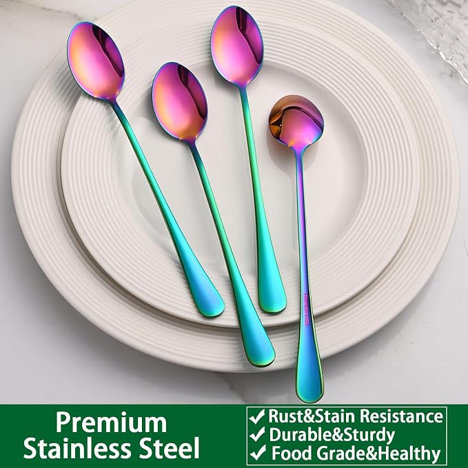7.5 Inches Rainbow Stainless Steel Ice Tea Spoon,Set Of 8 Long Handle Coffee Stirring Spoons,Multicolored Sundae Spoons,Colorful Cocktail Mixing Spoon - Image 5