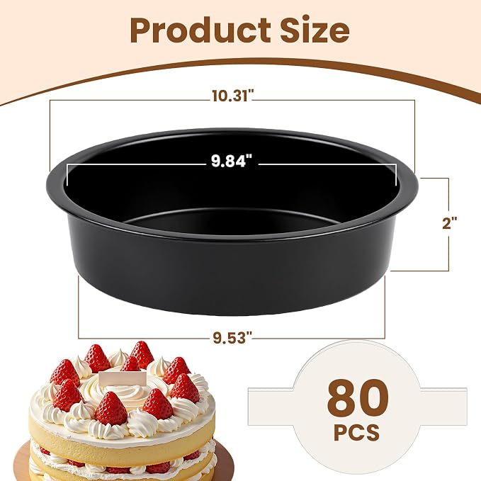 10 Inch Cake Pan Set of 2 - Nonstick Carbon Steel Round Cake Baking Pans with Parchment Paper, Dishwasher Safe, Durable for Large Layer Cakes, Birthday & Christmas Baking - Image 2
