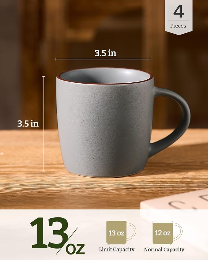 famiware Mercury Coffee Mugs 13 oz, Coffee Mugs Set of 4 with Handle, Ceramic Cups for Latte, Hot Tea, Cappuccino, Mocha, Cocoa, Dark Grey - Image 4