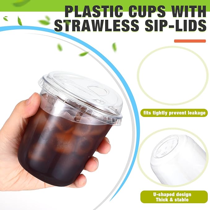 Ziliny 50 Sets Clear Plastic Coffee Cups with Sip Lids, Disposable Plastic PET Crystal Cups for Iced Coffee, Smoothie, Cold Beverage, Drink Shops and Party Catering(Clear,12 oz) - Image 4