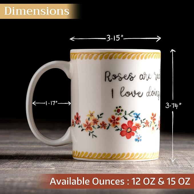 Maison d' Hermine Coffee Mug with Handles Tea Cups (12 Ounce, Pack of 1) | Fine Bone China Coffee Mugs for Hot Beverages Cappuccino Latte Home Spring Summer -Happy Florals - Sweety Roses Are Red - Image 4