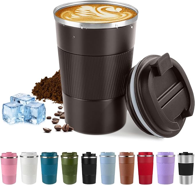 Vacuum Insulated Stainless Steel Travel Coffee Mug,Leak Proof Cup with Lid | 304 stainless steel mug with vacuum insulation, leak proof lid, silicone grip and car cup holder friendly design by SPLMIFA