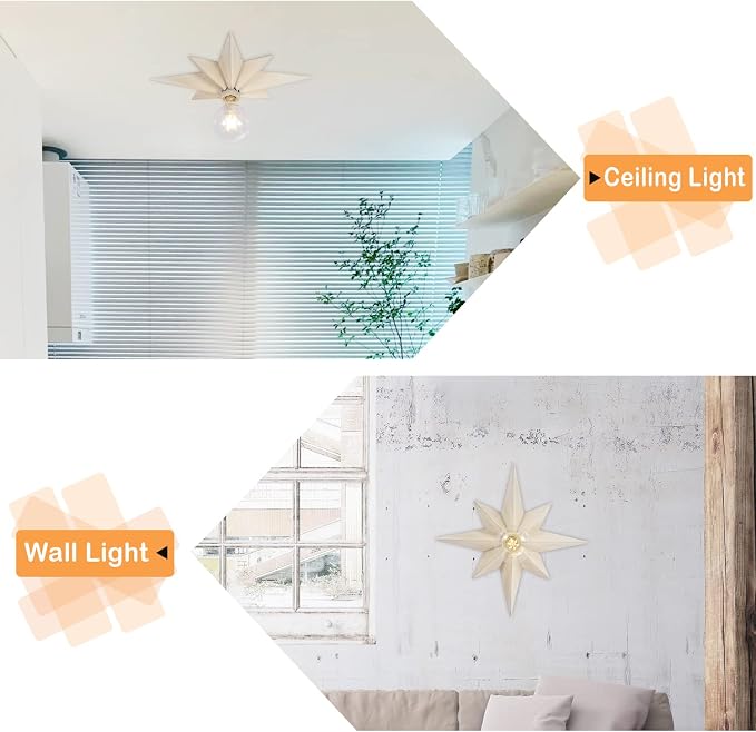 16 inch Flush Mount Ceiling Light, Modern Farmhouse White Star Ceiling Light, Vintage Star Light Fixtures Ceiling for Hallway, Entryway, Study Room, Bedside, Stair, Foyer, Kitchen, Bathroom - Image 4
