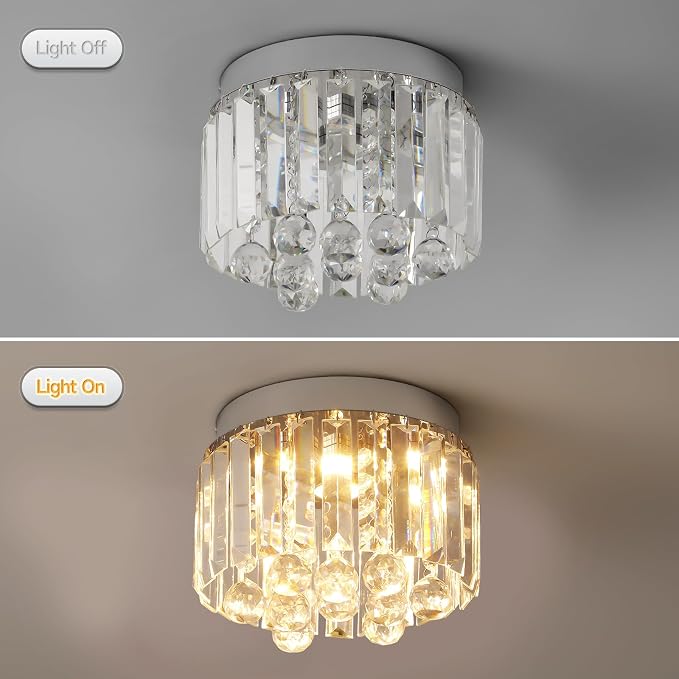 Crystal LED Ceiling Light Chandelier, Modern Semi Flush Mount Lighting Fixture Ceiling Lamp for Living Room, Dining Room, Bedroom, Kitchen Island, Entryway (7.87“ * 5.9” Round Warm Light) - Image 5
