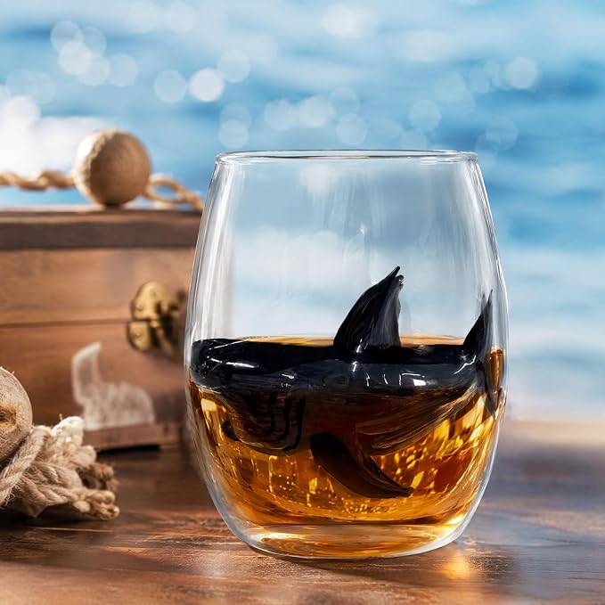 Ocean Themed Shark Hand-Blown Coastal Glassware for Gift | Ocean Themed Octopus Glassware Hand Blown Coastal Stemless Wine Glasses Unique Coastal Decor Gift for Ocean Lovers - Image 9