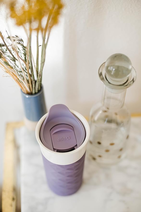 Ello Ogden 16oz Ceramic Travel Mug with Splash-Resistant Slider Lid and Protective Silicone Sleeve, Perfect for Coffee or Tea, BPA-Free, Dishwasher Safe | Splash-resistant ceramic travel mug with slider lid and protective silicone sleeve. BPA-free, gre... - Image 2