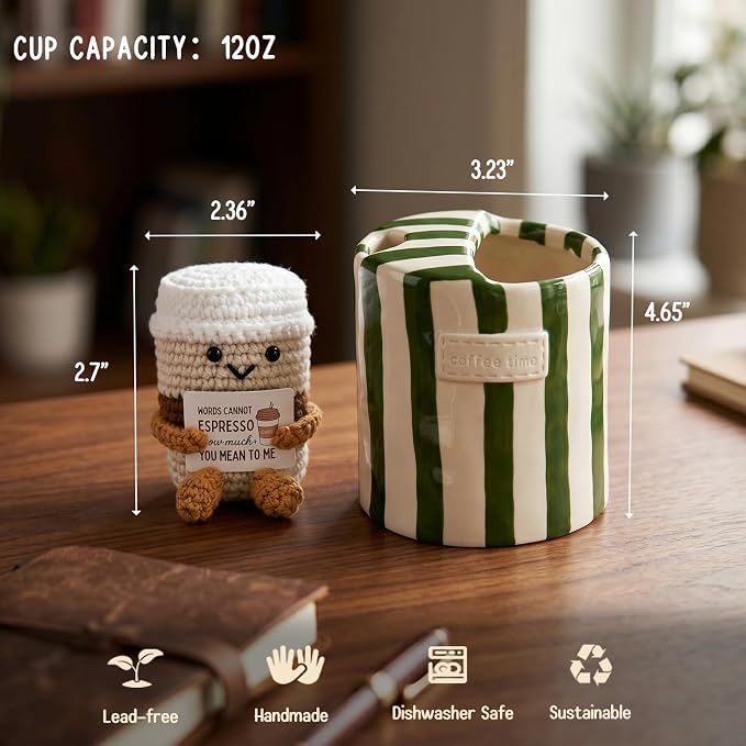 Coffee Lover Gift Set for Women Men, Ceramic Coffee Mug and Handmade Crochet Potato Partner Toy with Positive Card for Friends Teachers Staff Employees Volunteers Birthday Office Desk Decor - Image 6