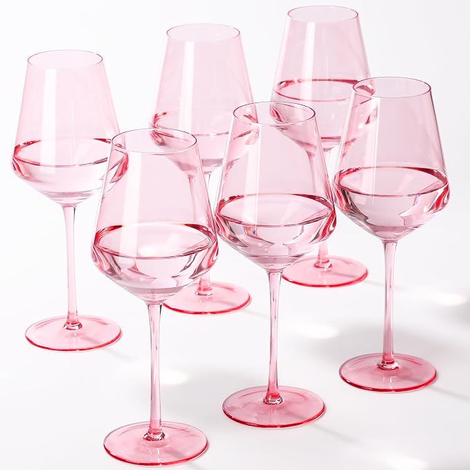 Pink Wine Glasses Set of 6, Handblown Colored Wine Glasse,Pink Coloful Glassware,17OZ for Red or White Wine,Wedding Gift, Anniversary, Christmas, Mothers Day Gifts,Gifts for My Wife by SIPBYSOP