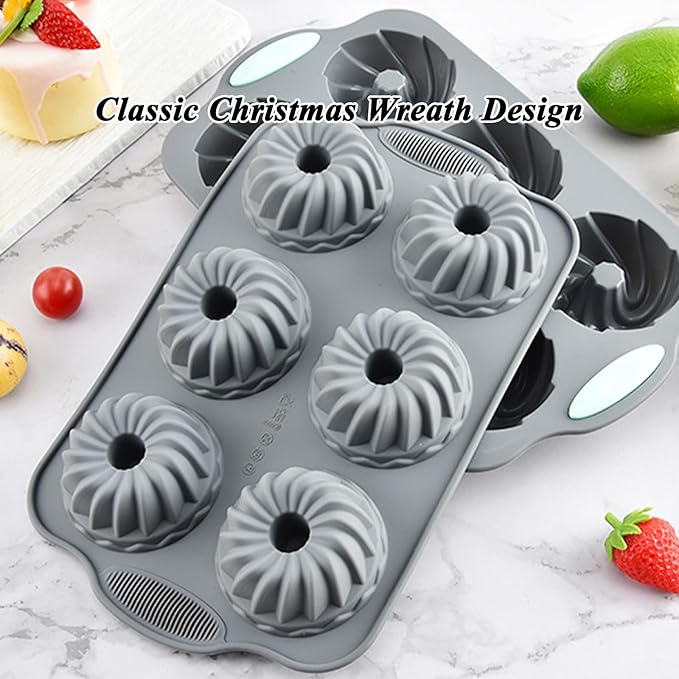 Wreath Ice Mold, Christmas Wreath Ice Cube Tray Mold, Holiday Christmas Shaped Silicone Ice Cube Making Trays/Molds, 6 Hole Silicone DIY Mold Suitable for Ice Cubes, Cakes, Soap (Type-A)