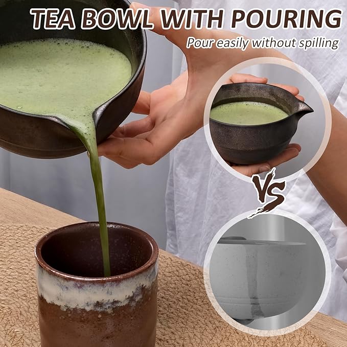 Joyscale Matcha Whisk Set, Matcha Set Whisk And Bowl, 8 Pcs Matcha Kit Set(Retro Design), 16 OZ, Japanese Matcha Tea Set, Matcha Making Kit Gifts for Tea Lovers(Bronze)