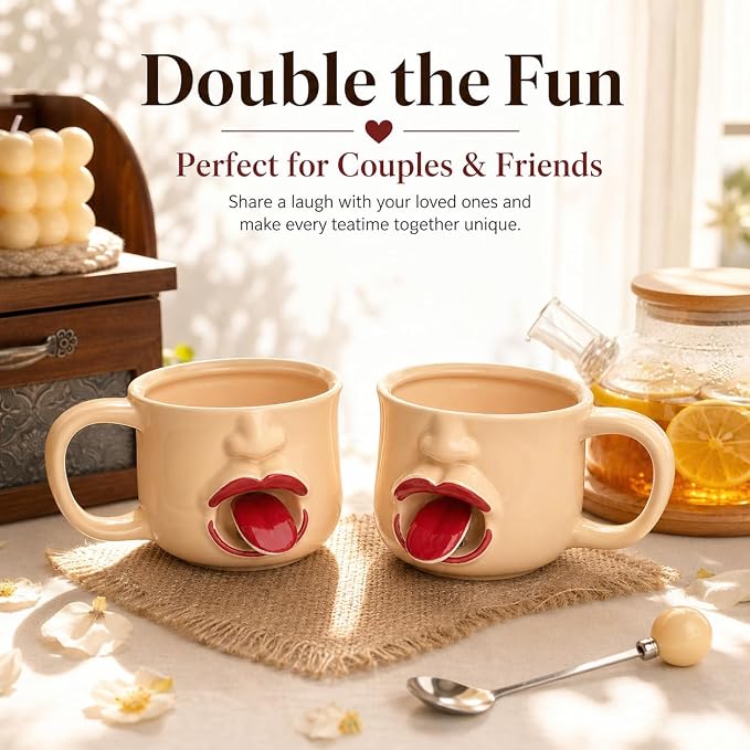 Funny Ceramic Tongue Mug, 3D Unique Shaking The Tongue Coffee Cup, Handmade Artistic Interactive Drinkware, Novelty Gift for Friends, Co-workers or Home Decor ，2pcs - Image 6
