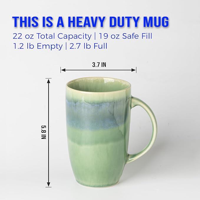 22oz Oversized Heavyweight Ceramic Coffee Mug, Large (Green) | 22oz Extra Large, Oversized Heavyweight Ceramic, Reactive Glaze, Microwave & Dishwasher Safe, Prop 65 Compliant, Gift Box - Image 6
