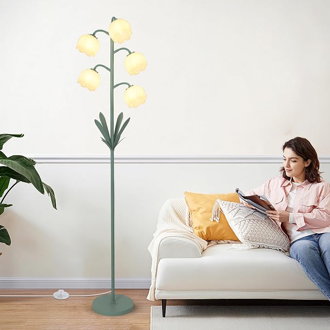 5-Lights Flower Floor Lamp with LED Blubs, Green Modern Floor Lamps for Living Room, Adjustable Standing Lamps for Bedroom Reading, Corner Tall Lamp Tree Stand Up Lamp for Office Home Decor - Image 7