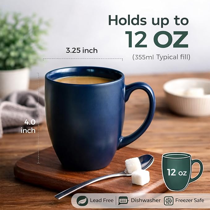 AmorArc 12oz Coffee Mugs Set of 6, Large Ceramic Coffee Mugs for Men, Women, Dad, Mom, Modern Coffee Cups With Handle For Tea,Latte,Cappuccino,Cocoa. Dishwasher&Microwave Safe, Matte Blue - Image 2