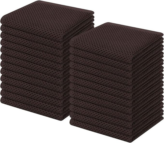 Homaxy 100% Cotton Waffle Weave Kitchen Dish Cloths 24-Pack, Dark Brown | 12 x 12 Inches, Ultra Soft Absorbent Dish Towels, Quick Drying Dish Rags with Hanging Loop by Homaxy