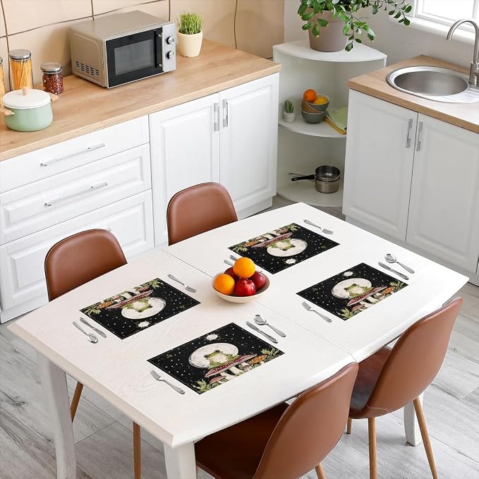 Feelyou Cute Frog Decor Table Place Mats 18"x12" Mushroom Decor Placemats Set of 4 Moon Placemat for Kitchen Dining Table Decor Indoor Outdoor Botanical Theme Decor Table Place Mats Wild Mushroom - Image 3