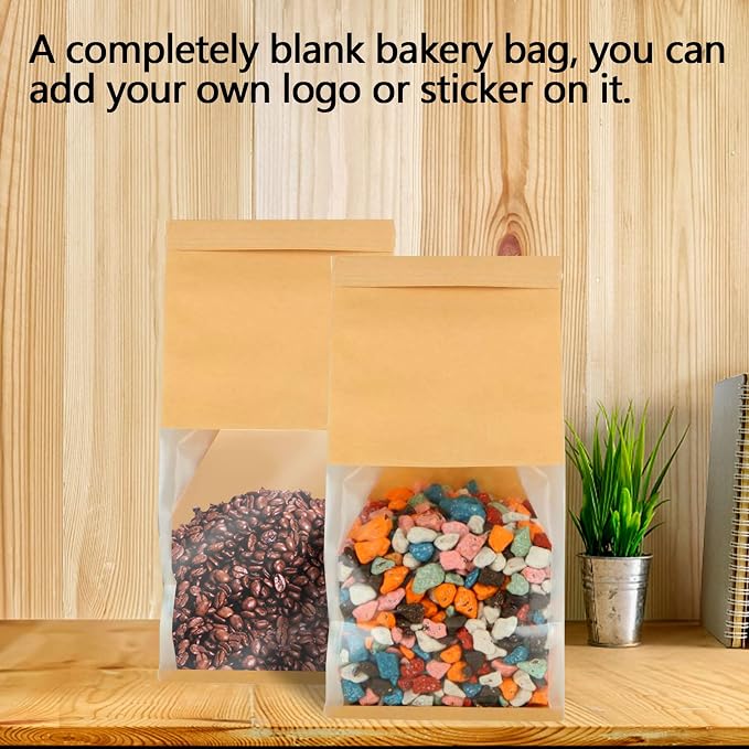 QTLCOHD 100 Pcs Cookie Packaging Bags 5.1×4.3×11 Inch Window Design | Brown Tin Tie Tab Lock Paper Bread & Bakery Bags for Homemade Pastry Loaf Snack Treat Packaging - Image 4